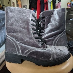 Grey velvet boots